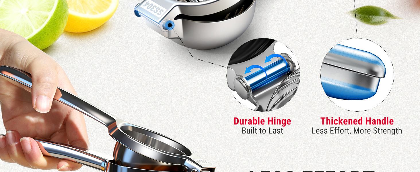 lemon juicer squeezer with durable hinge and thickened handle