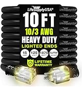 10ft Outdoor/Indoor Extension Cord 10/3 Gauge Ultra Heavy Duty 3 Prong SJTW, Waterproof, Flexible...