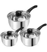 Stainless Steel Pot Set with Lid 6pcs,Sauce Pans 1QT &amp; 2QT &amp; 3QT Set,Triply Bottom Stainless Stee...