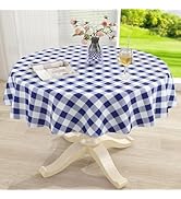 misaya Round Waterproof Vinyl Table Cloth, Buffalo Flannel Backed Tablecloth, Wipeable Plastic Ta...