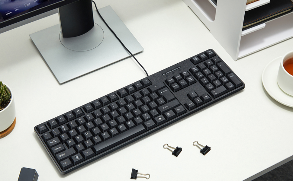 MCSaite Wired PS2 104 Keys Computer Keyboard with Stands,Black,Waterproof