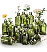 YOUEON 16 Pack Small Living Bud Vases 8 Oz Green Glass Small Vase Decorative Bottles Small Vintag...