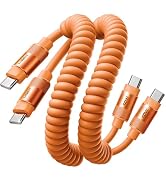 LISEN Coiled USB C Cable, Durable Short USB C to USB C Cable 2 Pack for Android Auto &amp; Car Play C...