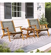 IDZO 3-Piece Wood Patio Bistro Set, FSC-Certified Acacia Wood, Rope Reclining Chairs with Cushion...