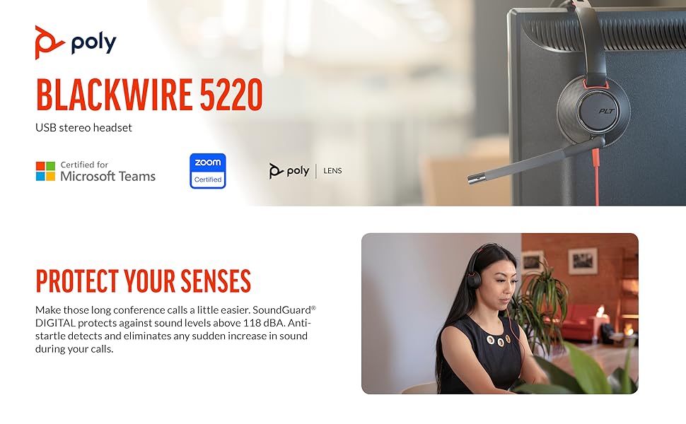 Blackwire 5220; USB stereo headset; office headset; hybrid work headset