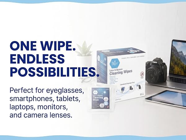 Lens and Screen Cleaning Wipes for Eyeglasses, Touch Screens, Cameras, Anti-Fog,