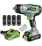 WORKPRO 20V Cordless Impact Wrench, 1/2-inch, 320 Ft Pounds Max Torque, 4Pcs Drive Impact Sockets...