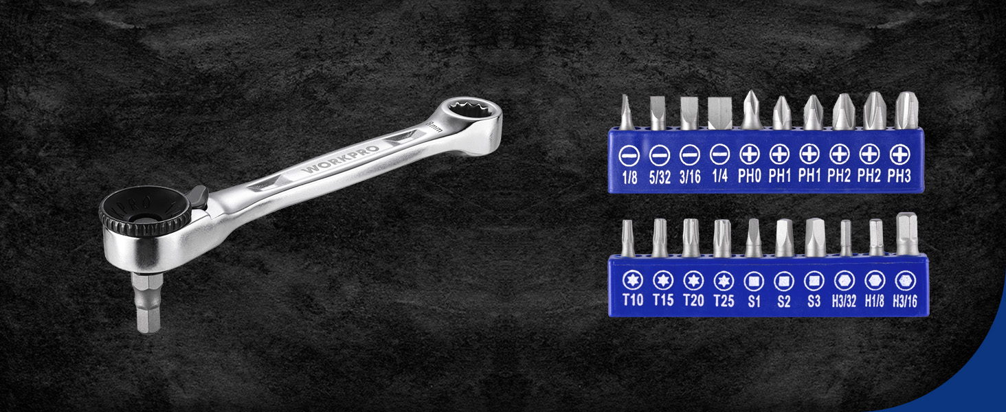Mini Ratchet Wrench with 20PC Bits Set