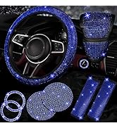 NBTEPEM 8 pcs Bling Car Accessories Set for Women, Bling Rhinestone Diamond Steering Wheel Cover,...