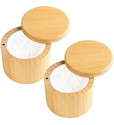 DEBETOOL 2 Piece Salt Box for Pepper Spice And Bath Salt Sea Salt - Natural Bamboo Salt Cellar wi...