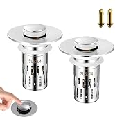 Universal Pop-Up Bathroom Sink Stopper, Stainless Steel Drain Strainer with Removable Filter Bask...