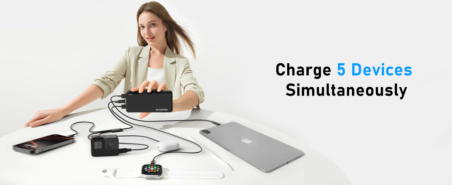 Charge 5 Devices Simultaneously Portable charger 10000mAh
