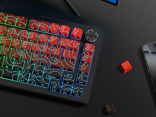 womier Red Black Topographic keycaps Line Backlit keycaps Shine Through Keyboard Keys Side Printed