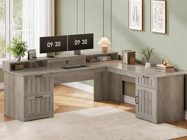 l shaped desk with drawers