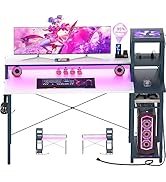 armocity 2024 Upgrade Gaming Desk with LED Lights, Computer Desk with Long Monitor Stand, 47.2'' ...