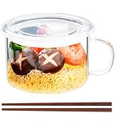 Baalaka Ramen Bowls Microwavable, Glass Soup Bowls With Handles, 34oz/1000ml Soup Mug With lid, U...