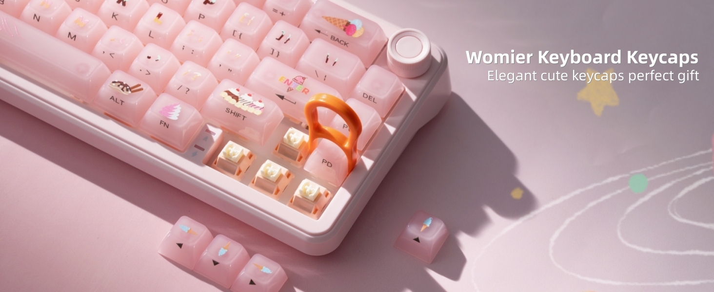 Womier Keyboard Keycaps Jelly - Ceramic Keycaps Style, Clear Ice-Cream Pink Cute Key cap