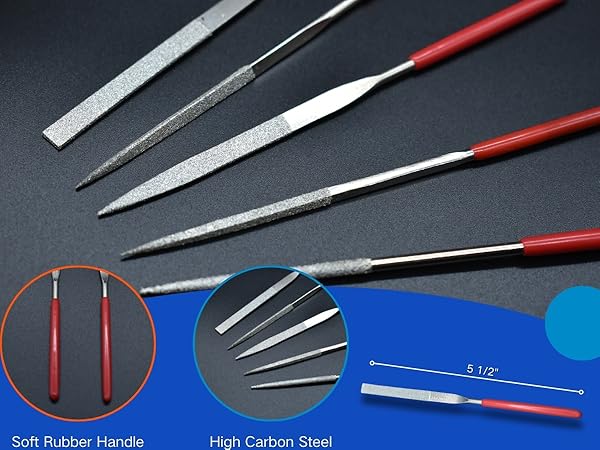 diamond files soft tubber handle high carbon steel 5.5" 