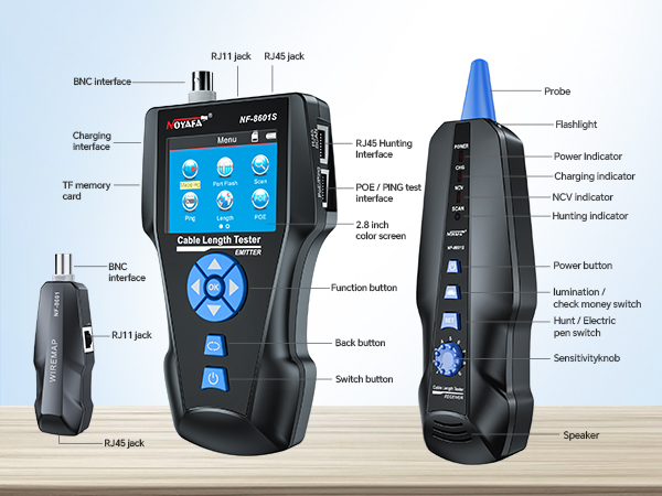Network Cable Tester, Ethernet Tester with LCD Tracer, LAN Ethernet, PoE Test
