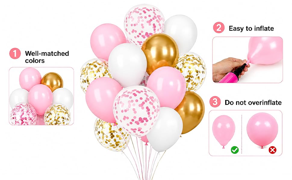 Pink White Gold Confetti Balloons