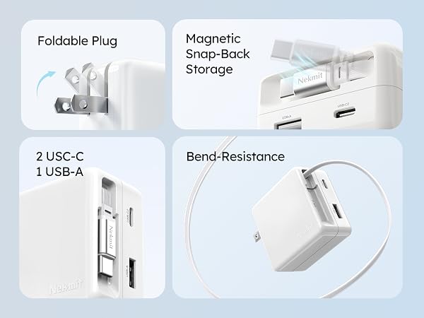 65W Retractable USB C Charger Block