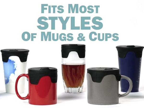 Various cups with "Amazing Lids" | Varios tipos de tazas y vasos rematados con "Amazing Lid"