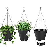 8 Inch Hanging Planters Indoor Outdoor, 3 Pack Plastic Self Watering Plant Pots with Drainage Hol...
