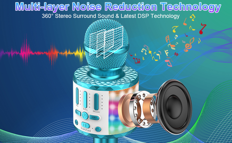 Wireless Bluetooth Microphone, Plug &amp;amp; Play Handheld Karaoke Speaker for iPhone Android