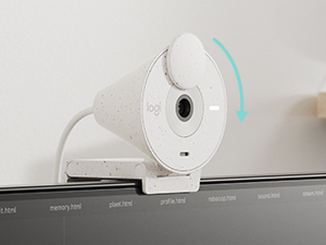 angle zoom of brio 300 full hd webcam off-white attached to a monitor