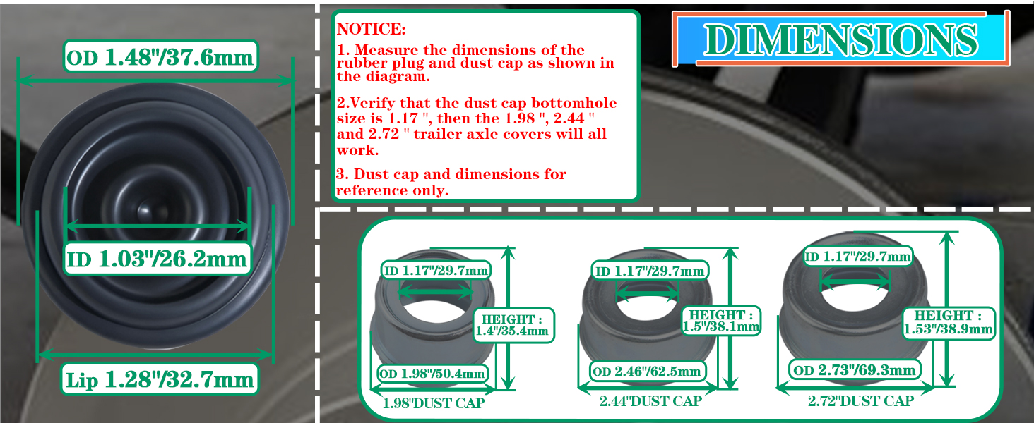 Fit for dust caps of 1.98inch , 2.44inch, 2.72inch
