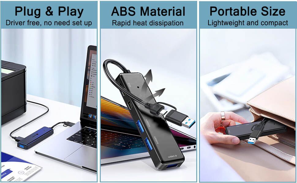 VIENON USB 3.0 Hub, USB C Hub 5 in 1