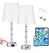 Bedside Lamps for bedrooms Set of 2 Nightstand - Large Crystal Table Lamps with USB C Charging Po...