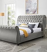 Roundhill Furniture Evora Velvet Upholstered Button Tufted, King, Gray