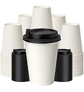 ECOEXTRA 12 oz Coffee Cups with Lids 100 Pack, White Leak-Proof Disposable Coffee Cups for Hot/Co...