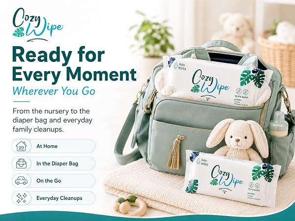 Cozy Wipe baby wipes for nursery, diaper bag, on-the-go, and everyday cleanups.