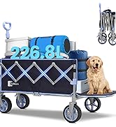 Sunula Collapsible Wagon Cart with Tailgate 226.8L - Extra Long Foldable Utility Wagon, Brakes, A...