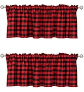 WUBODTI 2 Pack Christmas Red Plaid Curtains Valances for Kitchen, Red and Black Buffalo Check Win...