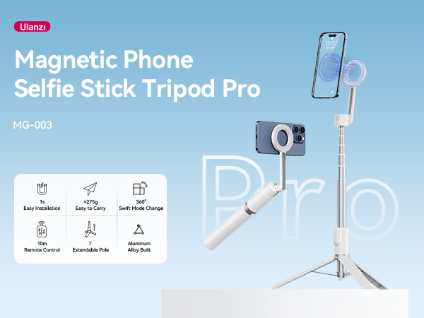 ULANZI 54'' Magnetic Selfie Stick Tripod Pro, All-in-One Phone Tripod w Magnetic Phone Holde