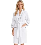 Inner Wish Women's Cotton Waffle Kimono Robe, Lightweight Quick Dry Spa Shower Robe with Pockets