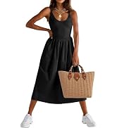 Fisoew Womens Spaghetti Strap Dress V Neck Backless Summer Casual A Line Cami Dress with Pocket