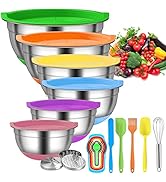 Menbyci 6 Pcs Mixing Bowls with Lids,Stainless Steel Mixing Bowls Utensils with 3 Grater Attachme...