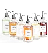 Coffee Syrup Dispenser Set - 6 Glass Bottles with Silver Pumper and Syrup Labels - Precise Dispen...