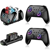RGB Switch Controllers 2 Pack with Charging Dock, Wireless Switch Pro Controller for Switch 2 or ...
