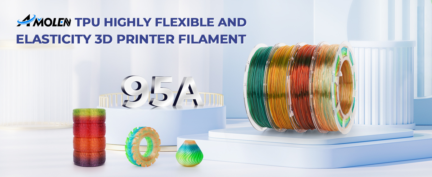 TPU 3D Printer Filament, Transparent Multicolor Rainbow TPU 1.75mm, Color Change Flexible Soft TPU