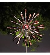 WSgift Large 79In Copper Kinetic Wind Spinner Multi-Color Seasonal LED Lighting Solar Powered Gla...