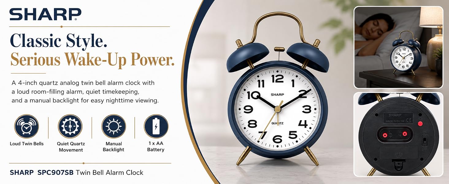 loud alarm clock for bedroom retro style vintage mid century modern battery powered simple easy 