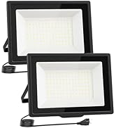 uwiner 60W Flood Lights Outdoor,5400LM Bright Work Light Plug in,6500K Daylight White LED Flood L...