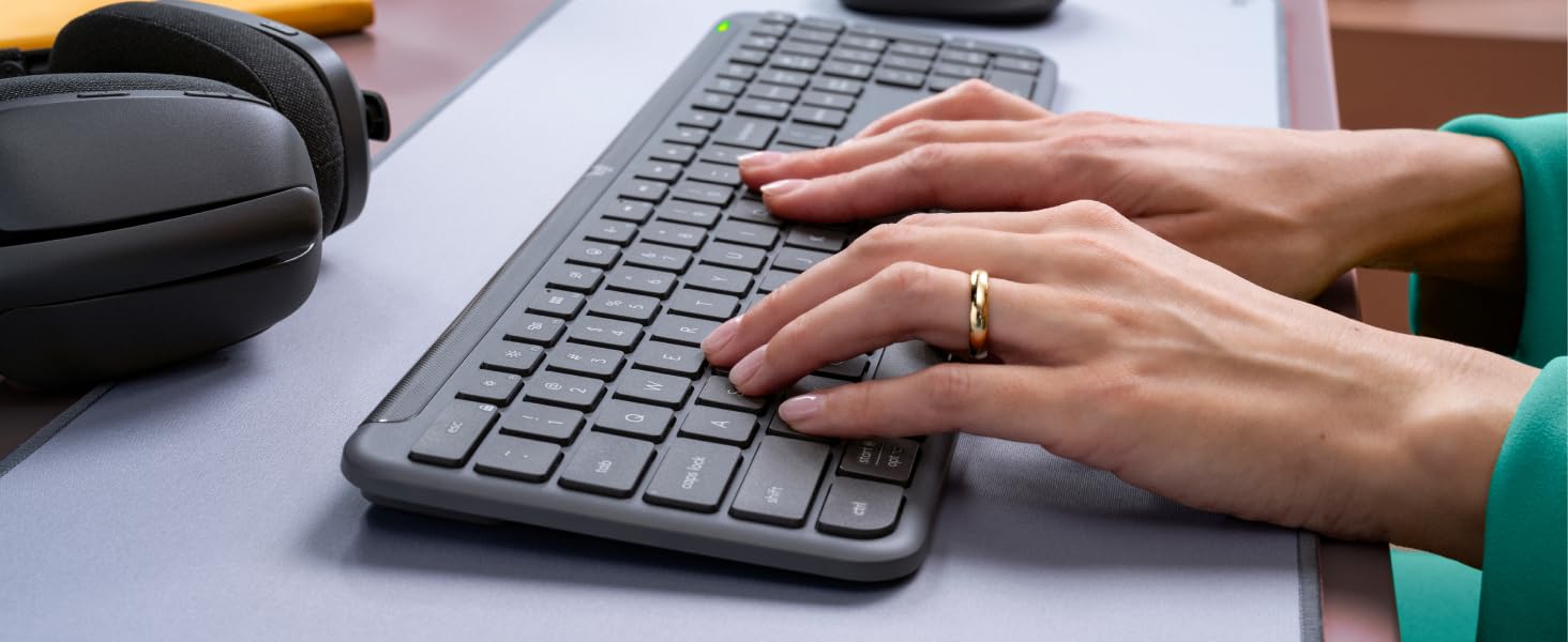 Signature Slim K950 Wireless Keyboard with Sleek Design, Switch Typing Between Devices, Quiet Typing