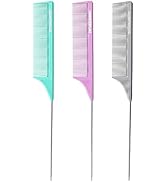 Goodofferplace Rat Tail Combs Teasing Comb Set with Fine Tooth Long Steel Pin Rat Tail Hair Combs...