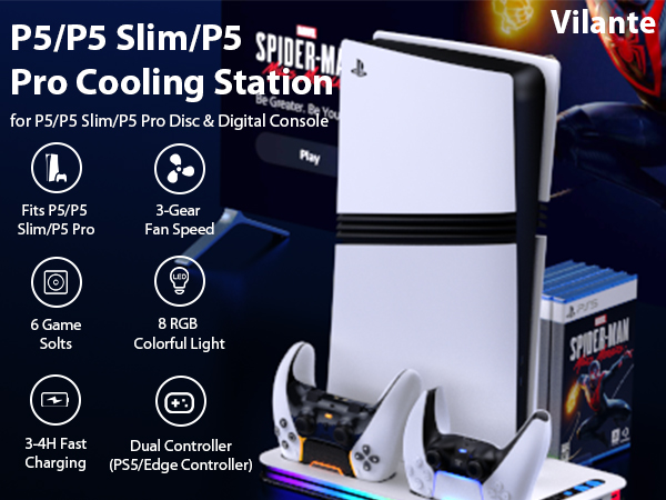 PS5 Cooling Station for PS5/Slim/Pro PS5/Slim/Pro Stand and Cooling Station